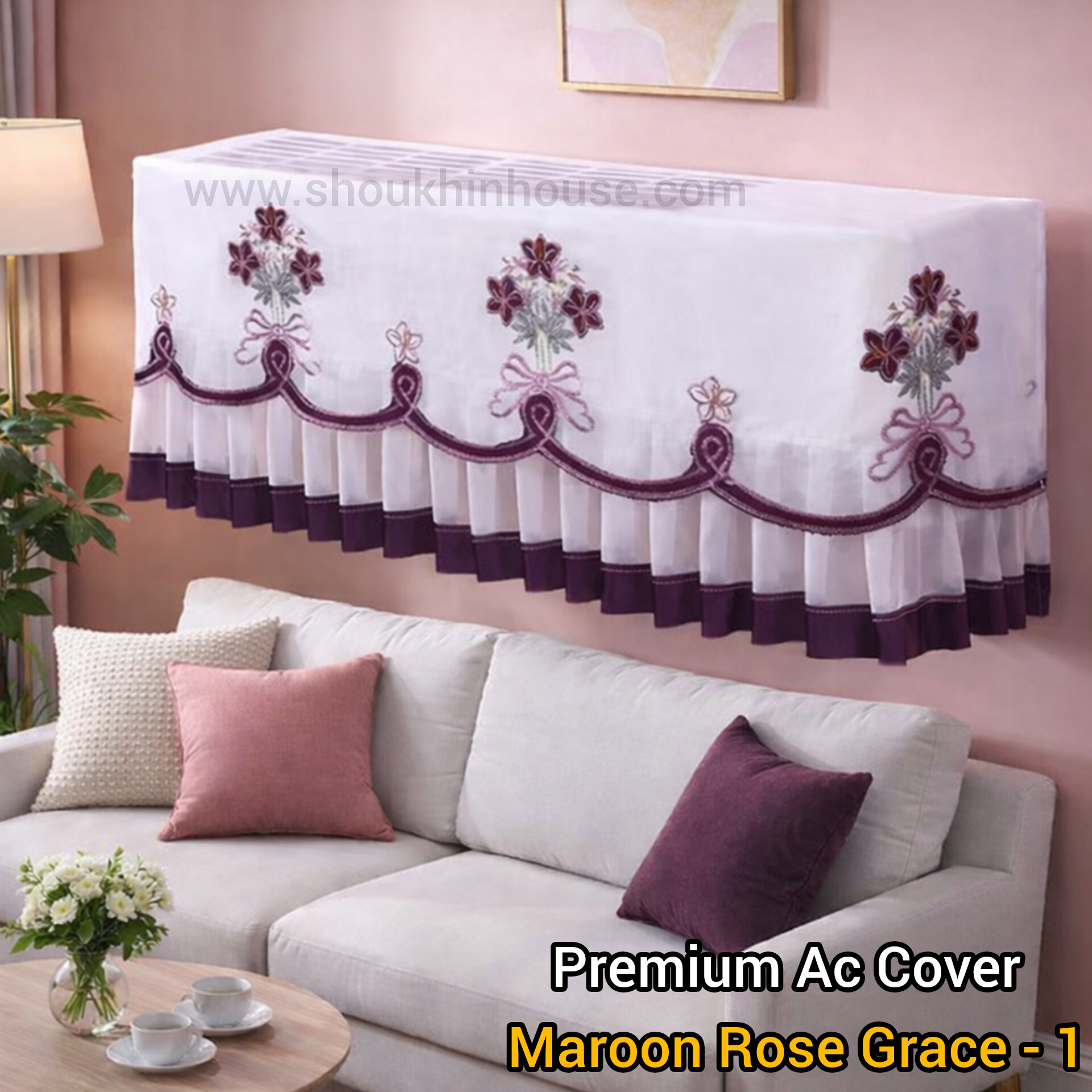 1 Ton Rose Maroon Grace AC Cover- (Coade-1) Luxury Design Maroon